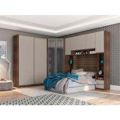 Guarda Roupa de Canto Casal com Vidro Reflecta Nogueira Dourado Connect Prime Luciane Móveis