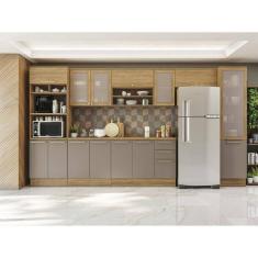 Cozinha Completa com 7 Peças 3 Gavetas Nogueira/Cinza