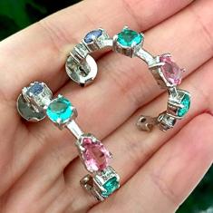 Brinco Vivid Argola Pedras Colors Folheado Rodio