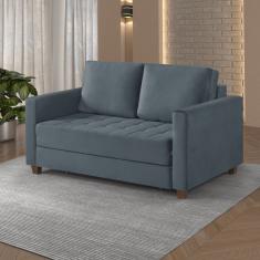 Sofá Cama Marcelle 2 Lugares 150 Casal Veludo Paris Pés De Madeira Talento Móveis Grafite Com Castanho