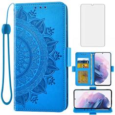 Asuwish Capa carteira compatível com Samsung Galaxy S21 Glaxay S 21 5G 6,2 polegadas, protetor de tela de vidro temperado, suporte para cartão, alça de pulso, suporte para celular para Gaxaly 21S G5