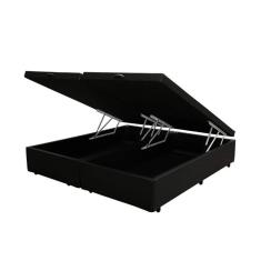 Cama Box Baú Casal 138 Bipartido Bello Box - Tecido Sintético Preto