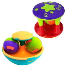 Kit 2 Brinquedos Torre Chocalho Gira Ball Sensorial Para Bebê