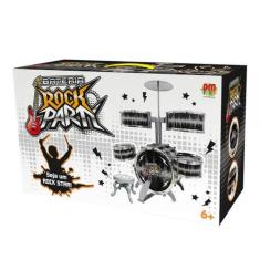 Bateria Infantil Rock Party Preta Com Banquinho - Dm Toys, Amarelo cla