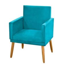 Poltrona para Penteadeira Camarim Nina Suede Azul Turquesa Decorativa 