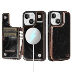 SkyEagle Capa carteira para iPhone 13 com suporte para cartão compatível com suporte Magsafe com bloqueio de RFID, compartimentos para cartão de crédito, couro PU, capa de telefone masculina e