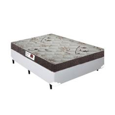 Cama Box Casal Colchão Espuma D45 Bordado + Box Sintético Branco RC So