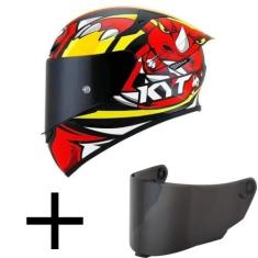 Capacete KYT TT Course Rhino Preto e Vermelho Mais Viseira Fumê, Preto