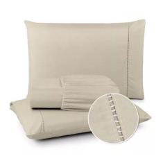 Jogo de Lençol 03 Peças 400 Fios Cama Casal Queen Micropercal Ponto Pa