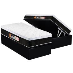 Cama Box Baú Solteiro: Colchão Espuma Castor D45 Black e White Air Euro Pillow + Base crc Suede Black(88x188)