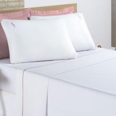 Jogo Cama Lençol Diana Queen Percal 200 Fios Algodão 4 Peças - Branco 