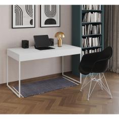 Conjunto Escrivaninha Industrial Malta com Poltrona Eames Eiffel Ferro 137cm Branco UP Home