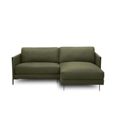 Sofá Decorativo Karine 3 Lugares Sala De Estar 230cm Com Chaise Pés Em Aço Couro Fendi