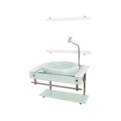 Gabinete com cuba para banheiro de vidro iqx 60cm inox com cuba chapeu