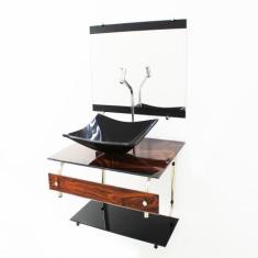 Gabinete de vidro para banheiro 60cm it inox com cuba retangular - mad