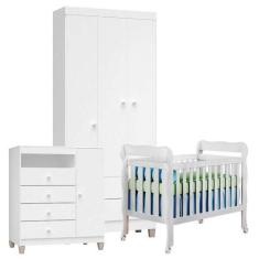 Quarto De Bebê 3 Portas Ternura Baby Com Berço Lila Branco Brilho - In