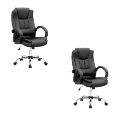 Kit 2 Cadeiras Escritório Giratória Presidente Melbourne Preto