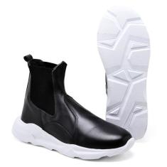 Tênis Masculino cano alto bota Chelsea Em Couro Confortável - Ranclafe