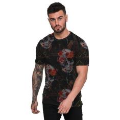Camiseta Masculina Skull Flower Preta Top - Di Nuevo, GG, Preto