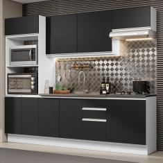 Armário De Cozinha Completa 100% Mdf 250cm 03 Branco/preto