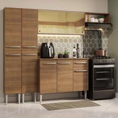 Cozinha Completa Emilly 09 Rustic 9 Portas 1 Gaveta MDF 229cm Marrom com Tampo Texturizado
