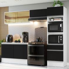 Armário de Cozinha Completa Diamante 7 Portas 1 Gaveta MDP 260cm Branco Preto com Tampo