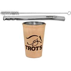 KIT COPO DE TERERÉ REVESTIDO COURO+BOMBA CLÁSSICA CHATA INOX