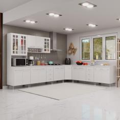 Cozinha Modulada Completa Fidelitá Viena 7 Peças 600cm 16 Portas 6 Gavetas Com Tampo Branco
