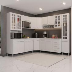 Armário de Cozinha Modulada Completa Fidelitá Viena 8 Peças 445cm 18 Portas 3 Gavetas Com Tampo Branco