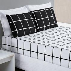 Jogo De Cama Lençol 200 Fios Austin Casal Padrão 03 Peças - Preto