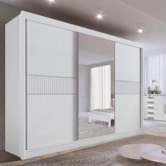 Guarda-roupa com Espelho Casal 3 Portas 6 Gavetas 100% Mdf Miami Ripado Branco
