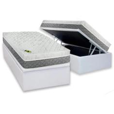 Cama Box Baú Solteiro: Colchão Molas MasterPocket Ensacadas Luckspuma   Aspen One Side + Base CRC Courano White(88x188)