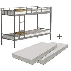 Beliche De Aço Reforçado Solteiro Com 2 Colchões Primoart Mônaco Cinza