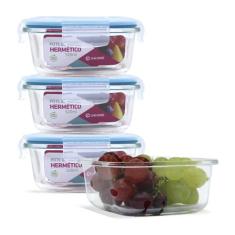 Kit Conjunto 4 Potes Vidro Hermético Tampa Plástico Marmita Mantimento