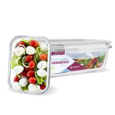 KIT 2 Pote de Vidro Retangular com Tampa Hermética 640ml Branco - U4ho