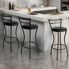 Conjunto de 3 Banquetas Alta Home de Aço de Carbono - Acesse Móveis, P