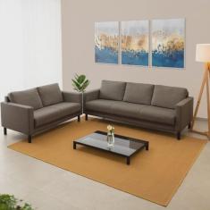 Conjunto de Sofá Antúrio 3 e 2 Lugares com Usb em Linho CabeCasa MadeiraMadeira