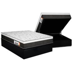 Cama Box Baú Casal: Colchão Anatômico Plumatex Falcon Ultra Firme + Base crc Suede Black(138x188)