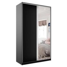 Guarda-Roupa Solteiro com Espelho Zermatt 2 PT 3 GV Preto - RR Móveis