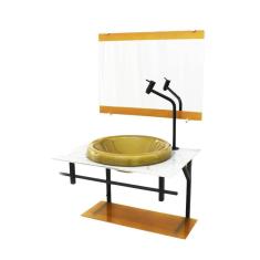 Gabinete De Vidro Para Banheiro 60Cm  Mármore Branco Dourado