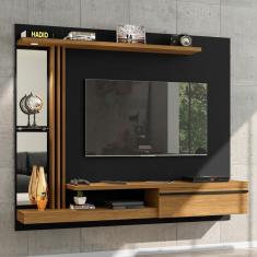 Painel Para Tv Com Led E Espelho Heroe Preto Cinamomo