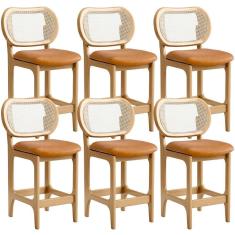 Kit 6 Banquetas Baixa Bar Cozinha Sala De Jantar Betta L02 Mel Tela Couríssimo Whisky - Lyam Decor