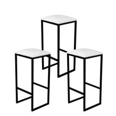 Jogo 3 Banqueta Alta Cozinha Balcão Bistrô Industrial Preta Assento Es