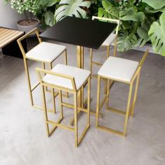 Jogo Mesa Alta Bistrô Quadrada Preta 4 Banquetas Estofado Confort Indu