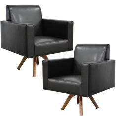 Kit 02 Poltronas Decorativas Giratória Sala Base de Madeira Helô Sinté