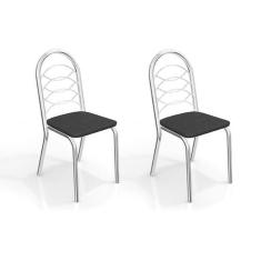 Cadeira Sala de Jantar Holanda 2C009 Kit 2 Un Cromado/Courano Preto - 