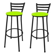 Kit 2 Banco Banqueta Alta Encosto Chapa Preta Aço Bar Balcão Gourmet A