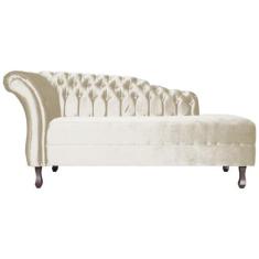 Recamier Decorativo Divã Styllus Lado Direito Veludo Bege Pés Madeira 