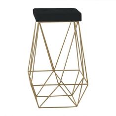 Banqueta Decorativa Kathy Base Gold Veludo Preto - Gran Belo