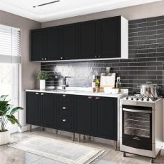 Cozinha Pérola com Rodapé 4 Peças Aéreos com 5 Portas, Balcão 2 Gaveta